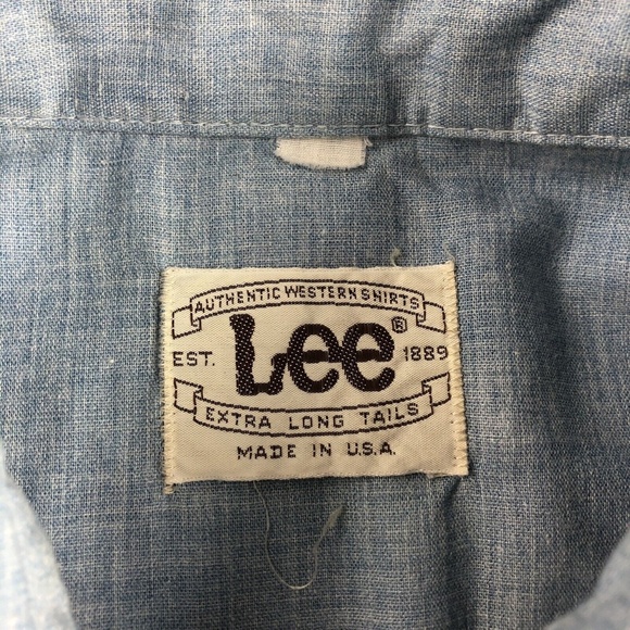 Vintage 70s 80s Lee Western Made in USA Chambray Pearl Snap VTG Shirt Size Large - Picture 4 of 10